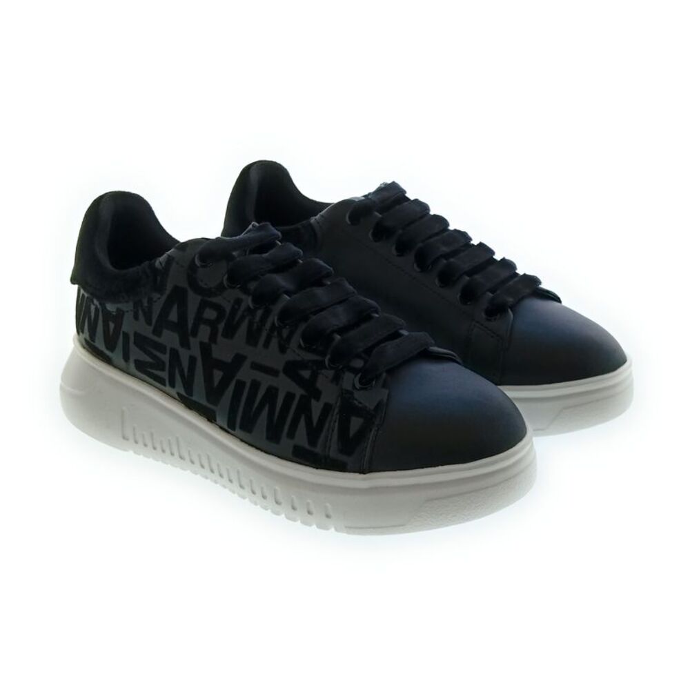 Emporio Armani Women's Black Allover-Logo Low-Top Sneakers